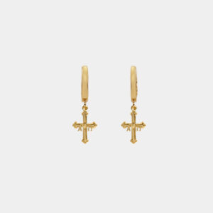 Pendientes de aro con colgante Cruz de la Victoria plata de ley 925 Oro amarillo