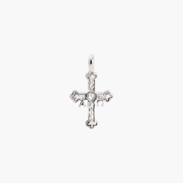 Colgante SANTINA Cruz de la Victoria mediano de Oro blanco 18kt. con Diamantes