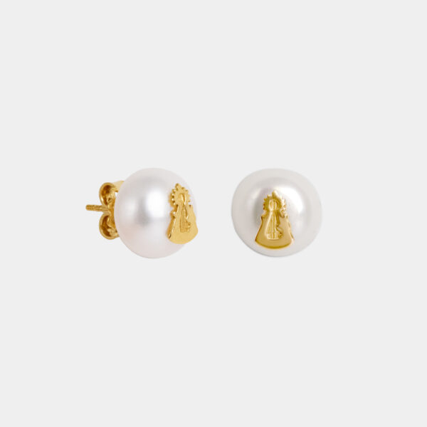 Pendientes de Perla con SANTINA plata de ley 925 con recubrimiento de Oro amarillo 18kt. tamaño grande - Imagen 3