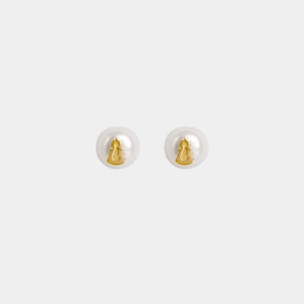 Pendientes de Perla con SANTINA plata de ley 925 con recubrimiento de Oro amarillo 18kt. tamaño mediano