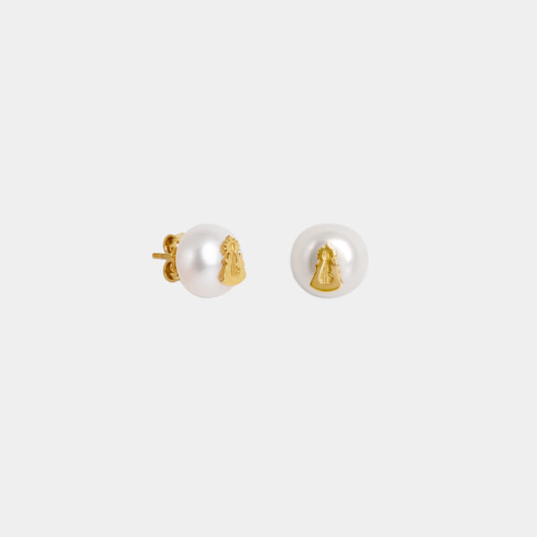 Pendientes de Perla con SANTINA plata de ley 925 con recubrimiento de Oro amarillo 18kt. tamaño mediano - Imagen 3