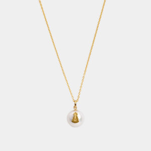 Collar Perla con SANTINA plata de ley 925 con recubrimiento de Oro amarillo de 18kt. tamaño grande